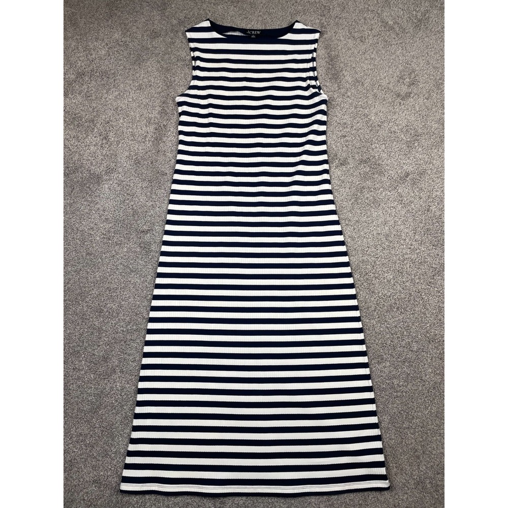 J Crew Dress Womens Large Blue White Striped Bodycon Maxi Beach Nautical Preppy